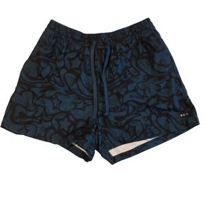 A-Lab Mens Star Print Swim Shorts Teal Black Psychedelic Trunks Small